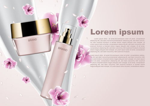 點擊來源直接獲取大圖文件 粉色化妝品廣告模板,帶有倒牛奶和飄落花瓣的粉色化妝品 模板 3d質(zhì)感矢量日化商品主圖banner模板